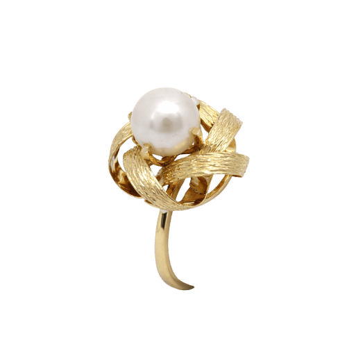 Bague 54 Bague florale en or jaune 18 carats et perle de culture 58 Facettes 27552