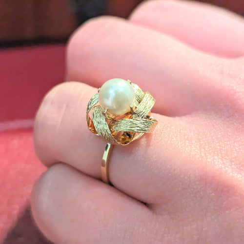 Bague 54 Bague en or jaune 18 carats avec perle de culture 58 Facettes 27552