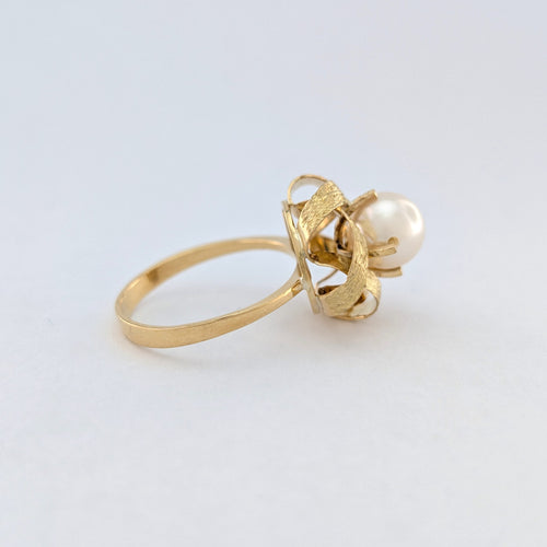 Bague 54 Bague florale en or jaune 18 carats et perle de culture 58 Facettes 27552