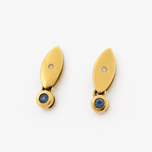 Boucles d'oreilles Boucles d'oreilles marquise en or jaune, diamants et gemmes bleues 58 Facettes 27266