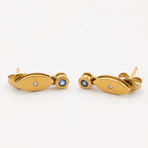 Boucles d'oreilles Boucles d'oreilles marquise en or jaune, diamants et gemmes bleues 58 Facettes 27266
