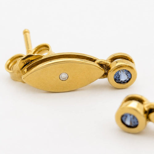 Boucles d'oreilles Boucles d'oreilles marquise en or jaune, diamants et gemmes bleues 58 Facettes 27266
