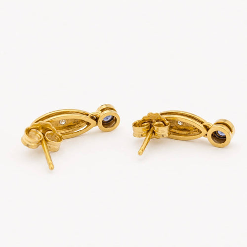 Boucles d'oreilles Boucles d'oreilles marquise en or jaune, diamants et gemmes bleues 58 Facettes 27266