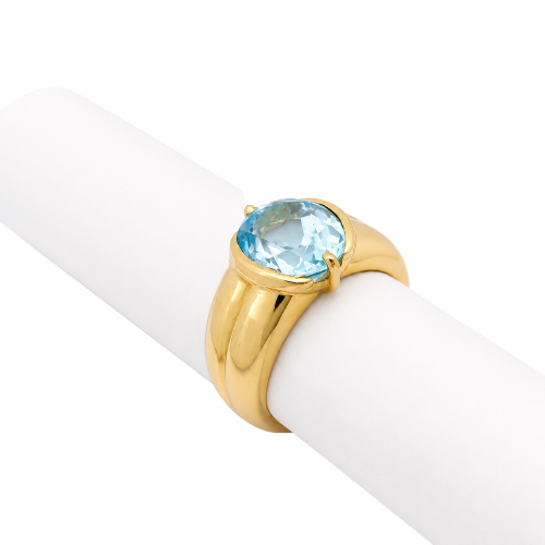 Bague 49 Bague en or jaune 18 carats et topaze bleue 58 Facettes 29045