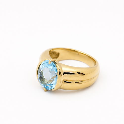 Bague 49 Bague en or jaune 18 carats et topaze bleue 58 Facettes 29045