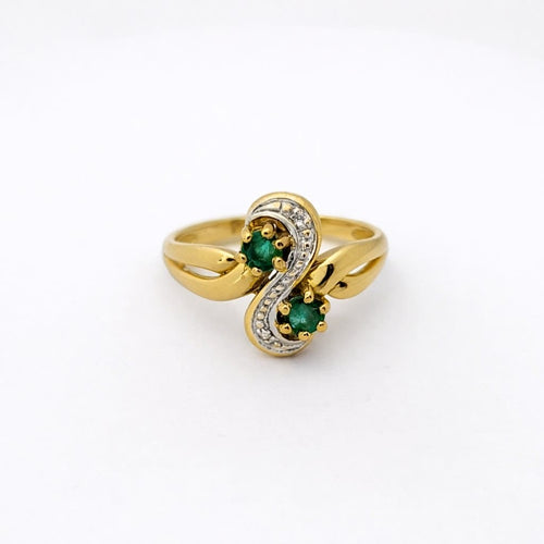 Bague 53 Toi et Moi - Bague en or jaune, émeraudes et diamants 58 Facettes 29047
