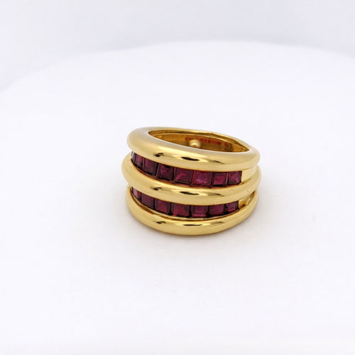 Bague 53 Verney - Bague en or jaune et rubis calibrés 58 Facettes 28795