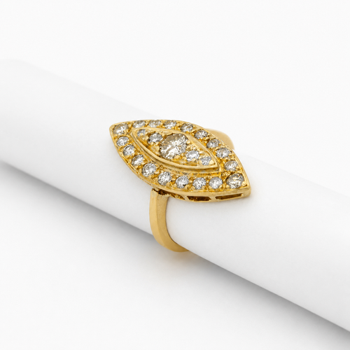 Bague 48 Marquise - Bague Art déco en or jaune et diamants 58 Facettes 29588
