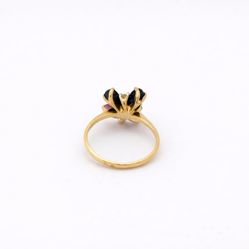 Bague 53 Bague florale en or jaune 18 carats, émeraude, rubis, saphirs et diamants 58 Facettes 29575