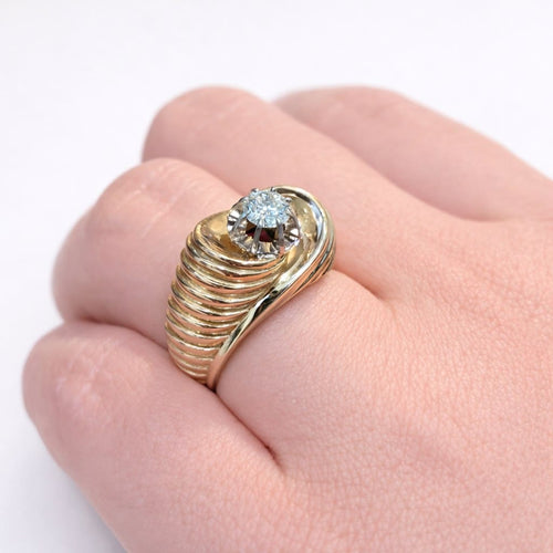 Bague 55 Bague godrons en or jaune 18 carats et diamant 58 Facettes 30295