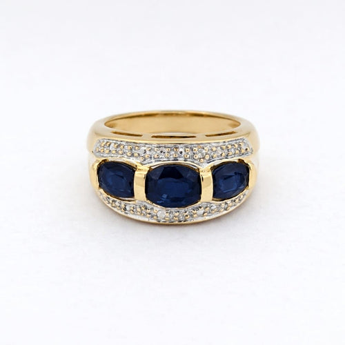 Bague 51.5 Bague bandeau en or jaune, diamants et saphirs 58 Facettes 30891