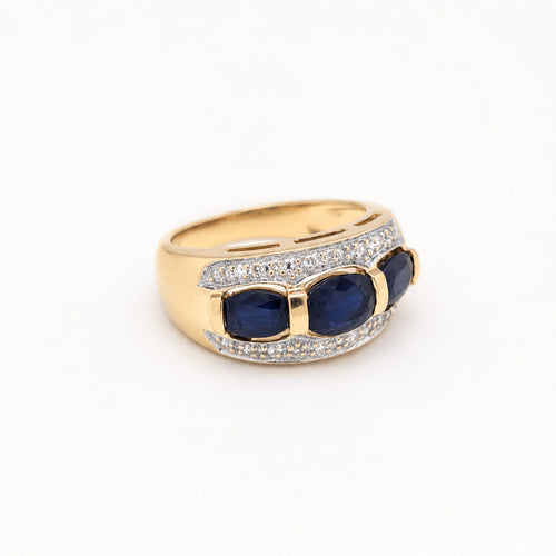 Bague 51.5 Bague bandeau en or jaune, diamants et saphirs 58 Facettes 30891