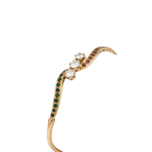 Bracelet Bracelet jonc en or jaune avec diamants, rubis et émeraudes 58 Facettes 31215