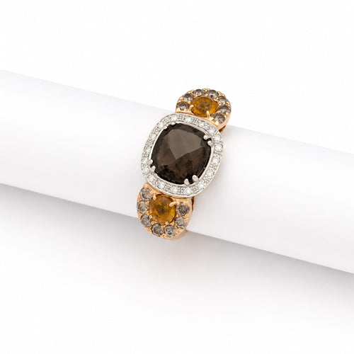 Bague 52 Bague quartz fumé en or rose et blanc, citrines et diamants 58 Facettes 32603