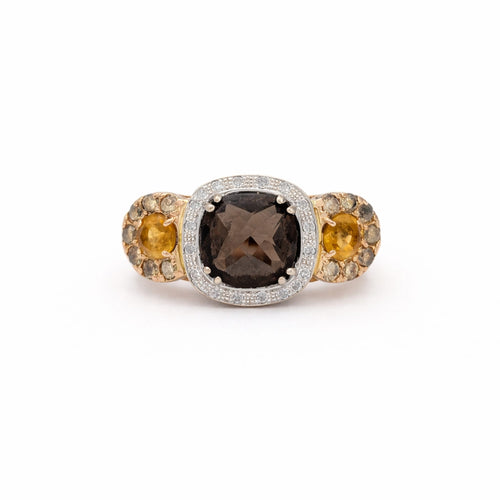 Bague 52 Bague quartz fumé en or rose et blanc, citrines et diamants 58 Facettes 32603