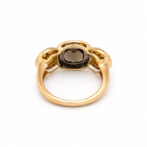 Bague 52 Bague quartz fumé en or rose et blanc, citrines et diamants 58 Facettes 32603