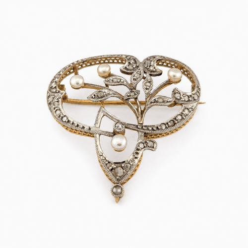 Pendentif Broche-pendentif floral en or jaune, perles et diamants 58 Facettes 32601