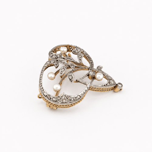 Pendentif Broche-pendentif floral en or jaune, perles et diamants 58 Facettes 32601