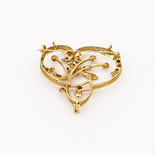 Pendentif Broche-pendentif floral en or jaune, perles et diamants 58 Facettes 32601
