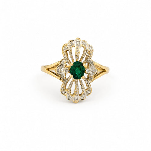 Bague 53 Bague en or jaune avec émeraude et diamants 58 Facettes 32693