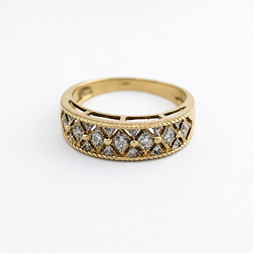 Bague 58 Bague demi-alliance en or jaune 18 carats et diamants 58 Facettes 32619