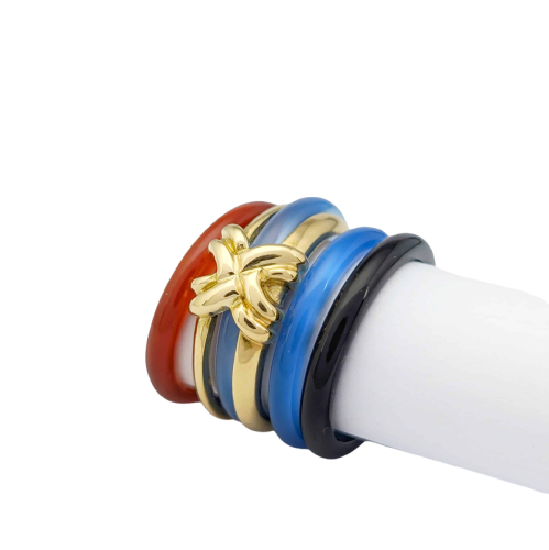 Bague 55 Sylvie Lambert - Bague modulable en or jaune et résine multicolore 58 Facettes 32270