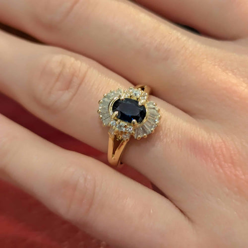 Bague 51 Bague en or jaune 18 carats avec saphir et diamants 58 Facettes 33096