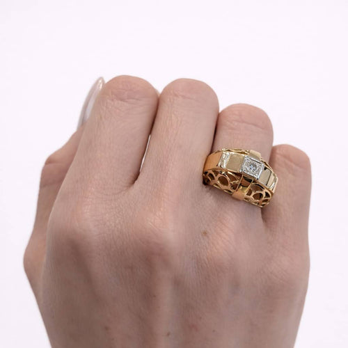 Bague 56 Bague tank ajourée en or jaune et diamant 58 Facettes 33016