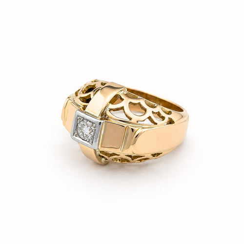 Bague 56 Bague tank ajourée en or jaune et diamant 58 Facettes 33016