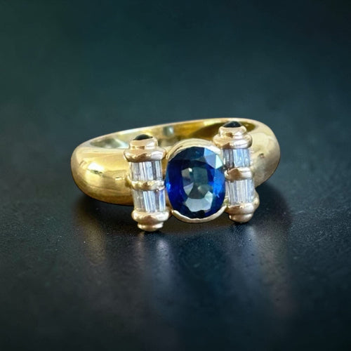 Bague 56 Bague saphir et diamants baguette en or jaune 18 carats 58 Facettes 342