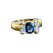 Bague saphir et diamants baguettes en or jaune 18 carats