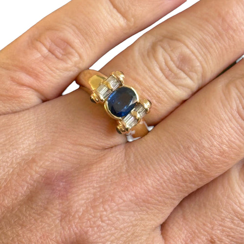 Bague 56 Bague saphir et diamants baguette en or jaune 18 carats 58 Facettes 342