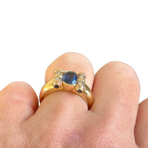 Bague 56 Bague saphir et diamants baguettes en or jaune 18 carats 58 Facettes 342