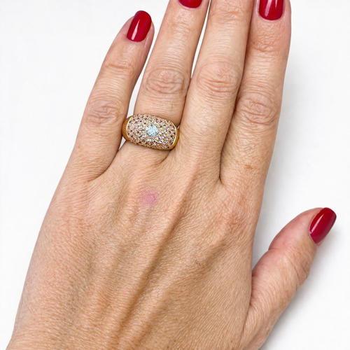 Bague 54 Bague dôme en or rose 18 carats avec diamant et saphirs roses 58 Facettes 197