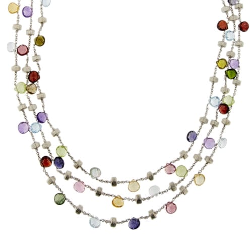 Collier Marco Bicego Paradise - Collier 3 rangs en or blanc 18 ct à pierres colorées 58 Facettes 38436
