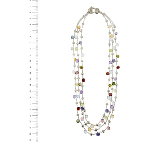 Collier Marco Bicego Paradise - Collier 3 rangs en or blanc 18 ct à pierres colorées 58 Facettes 38436