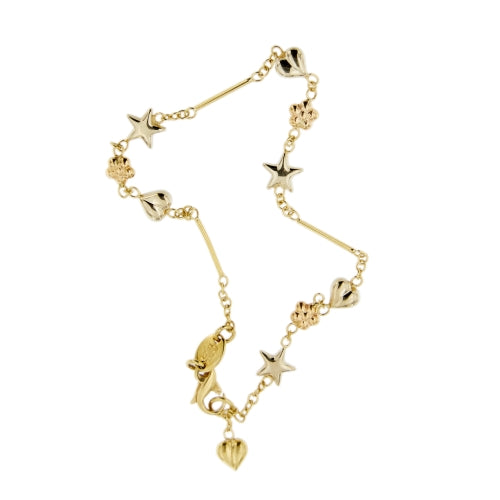 Bracelet Bracelet à cœurs, étoiles et fleurs en or 18 ct tricolore 58 Facettes 31820