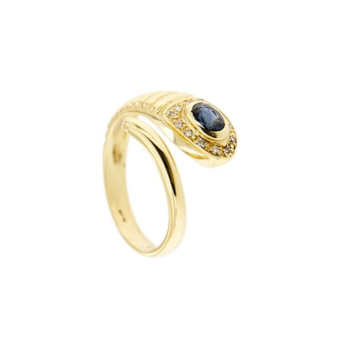Bague Bague serpent - Bague en or jaune 18 ct avec saphir et diamants 58 Facettes 36945