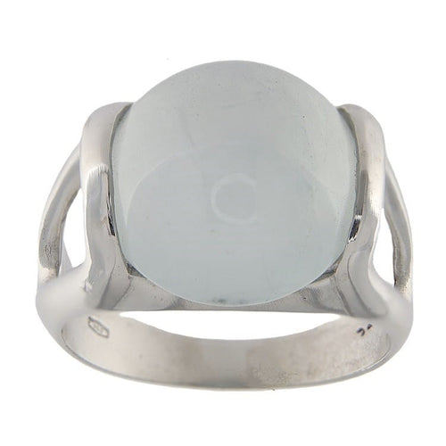 Bague 55 Anello en or blanc avec béryl variété aigue-marine Milky 58 Facettes G3717