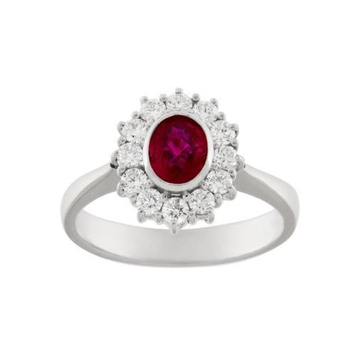 Bague Guidetti - Bague en or blanc avec rubis et diamants 58 Facettes G3559