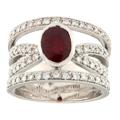 Bague Guidetti - Bague en or blanc avec rubis et diamants 58 Facettes G3142