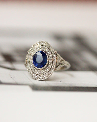 Bague 47.5 Bague Pompadour en platine, saphir et diamants taille rose 58 Facettes A11969