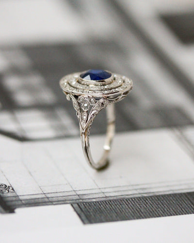 Bague 47.5 Bague Pompadour en platine, saphir et diamants taille rose 58 Facettes A11969