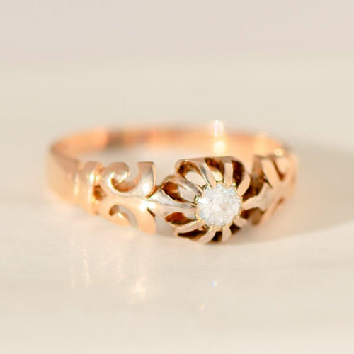 Bague 52 Bague solitaire antique en or rose 585 avec diamant taille ancienne 0,13 ct 58 Facettes