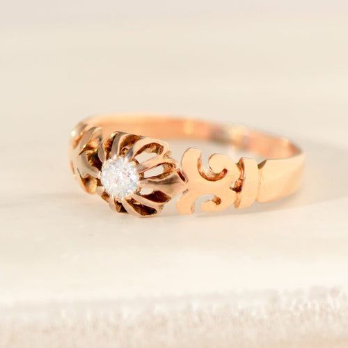 Bague 52 Bague solitaire antique en or rose 585 avec diamant taille ancienne 0,13 ct 58 Facettes