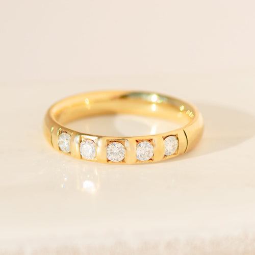 Bague 60.5 Bague demi-tour mémoire vintage en or jaune 14 carats et diamants 58 Facettes