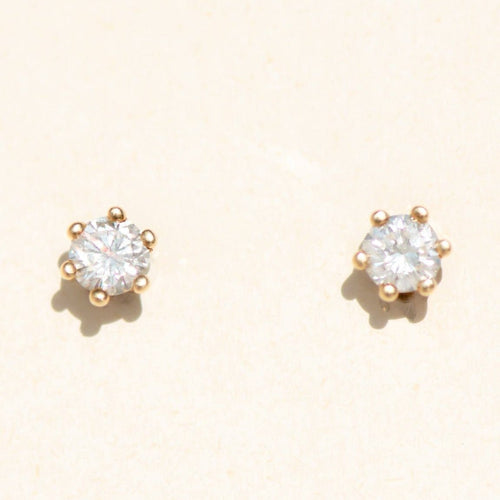 Bague Boucles d’oreilles solitaires en or jaune 14 carats et diamants 58 Facettes