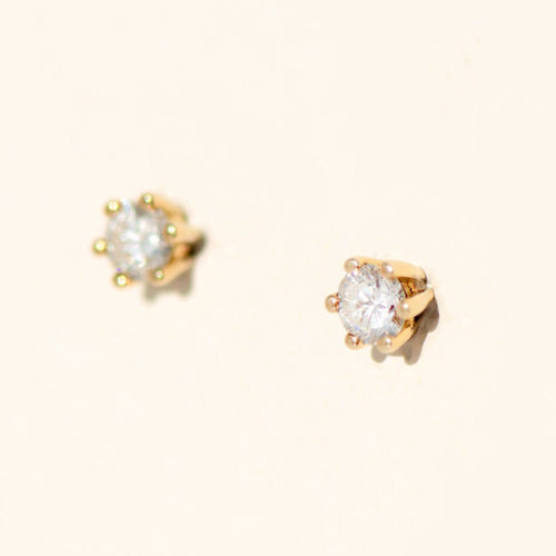 Bague Boucles d’oreilles solitaires en or jaune 14 carats et diamants 58 Facettes