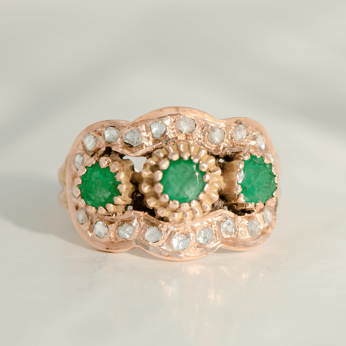 Bague 54 Bague victorienne - Émeraudes et diamants taille rose en or rose 14K 58 Facettes