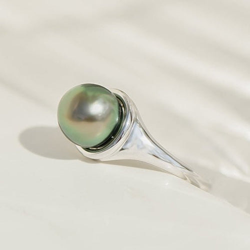 Bague 57 Bague vintage - en or blanc 14 carats avec perle de culture de Tahiti 58 Facettes